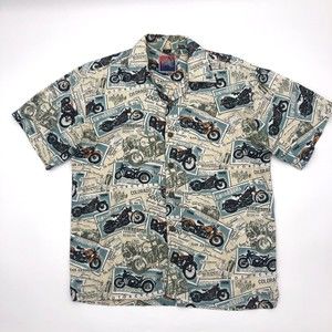 Dem Crazy Mens Hawaiian Shirt Medium Motorcycles Button Front Road Trip Collar